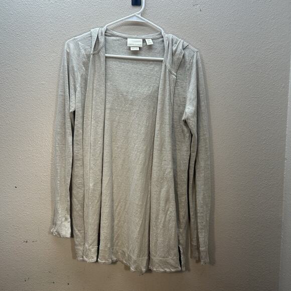Cynthia Rowley Hooded Cardigan Sz M Tan 100% Linen Open Front Duster Beachy Boho - Picture 1 of 5
